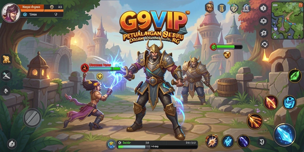 Tangkapan layar gameplay G9VIP dengan aksi pertarungan RPG yang intens.