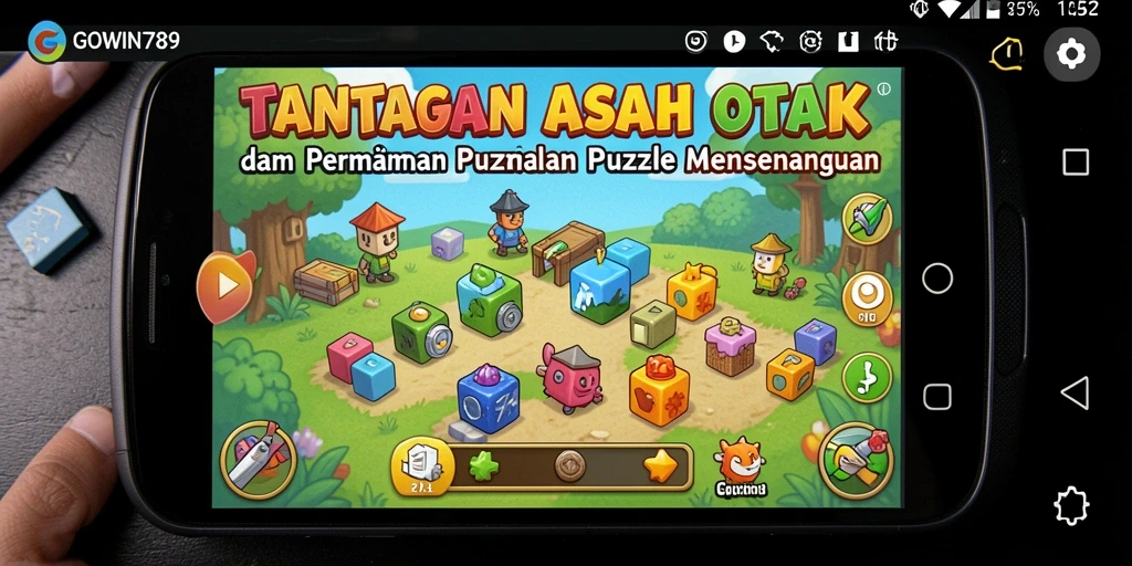 Tampilan screenshot GOWIN789 menampilkan gameplay puzzle yang penuh warna.