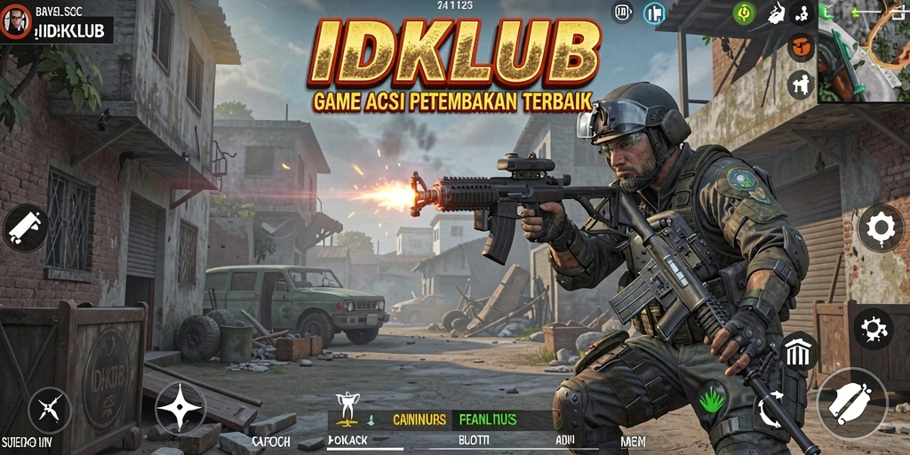 Menampilkan gameplay seru dalam IDKLUB dengan aksi tembakan yang mendebarkan.