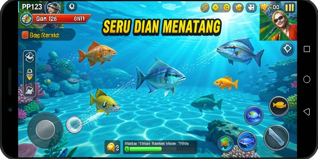 Tampilan gameplay PP123 yang seru saat menembak ikan.