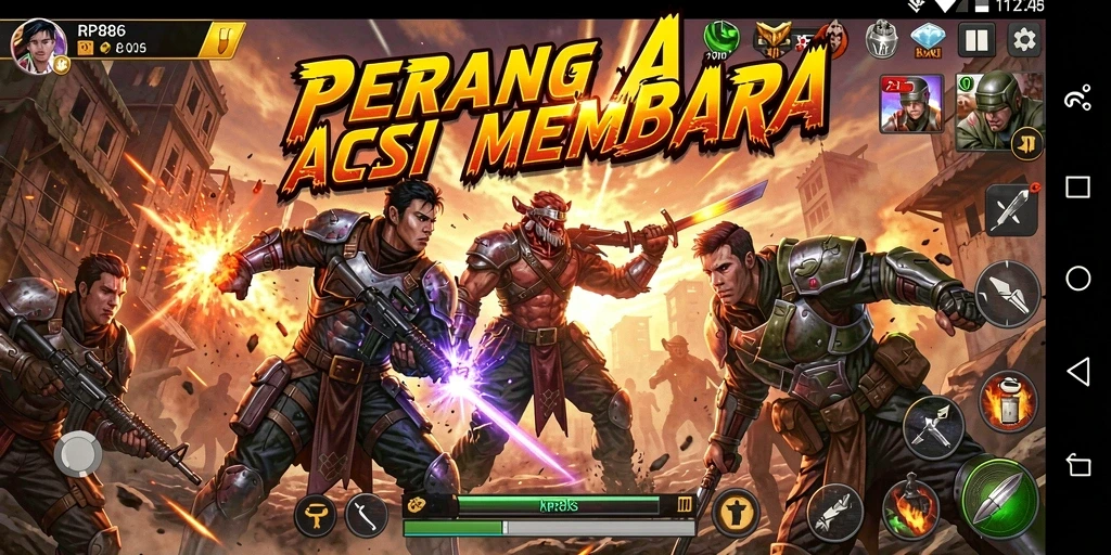Screenshot utama RP886 menampilkan aksi tempur yang mendebarkan.