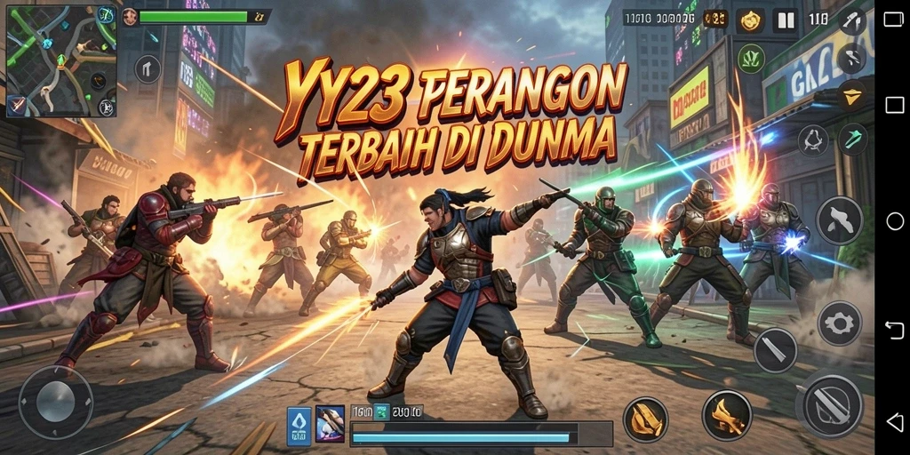 Screenshot gameplay YY123 yang menunjukkan aksi pertarungan seru.
